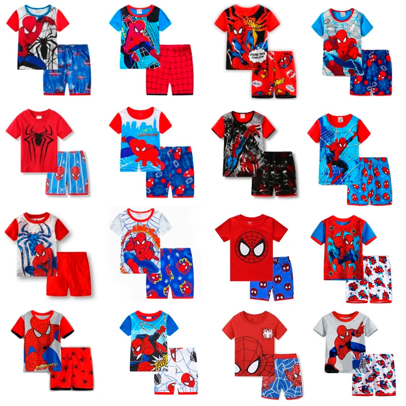 Children Pajamas Spring Short Sleeve T-Shirt Pant Sport Set ron Man SpiderMan Cartoon Kid Boy Girl Baby Sleepwear 1-7Y