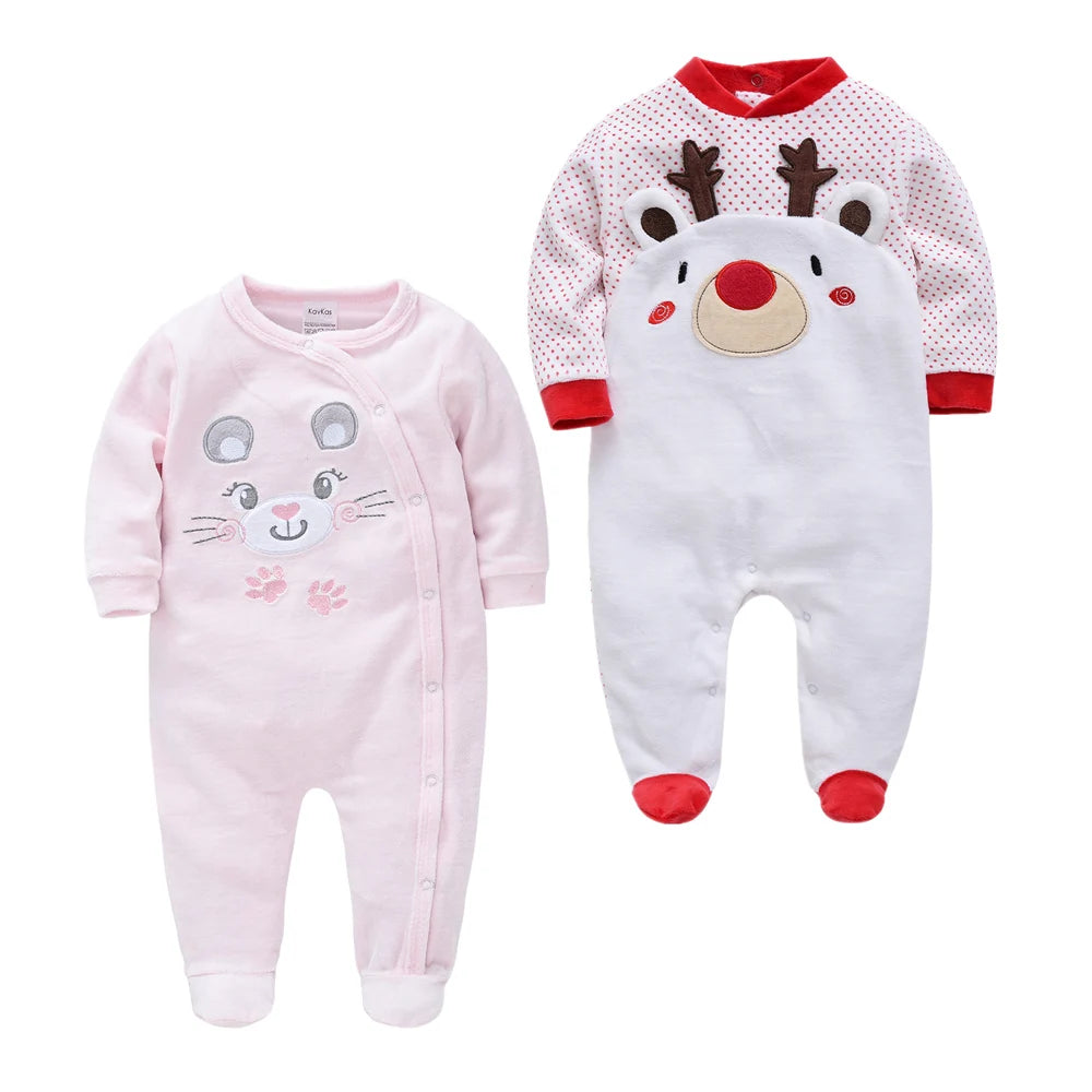 Christmas Velvet Baby Girls Clothing Cute Newborn Onesie Soft Fleece Rompers 0-24m Infant Jumpsuit Baby Cartoon Costumes Pajamas