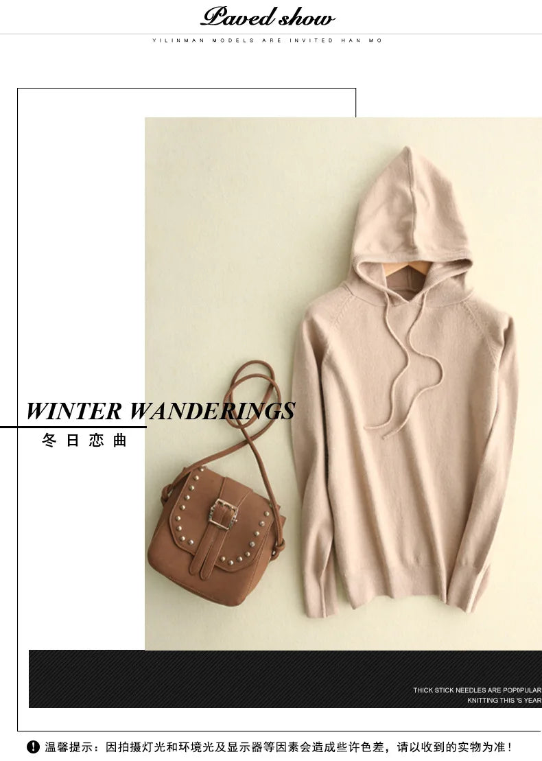 Autumn Winter Women Sweater 2025 New Solid Jumper Long Sleeve Hooded Pullovers Korean Fashion Loose Lady Casual Knitted Sweaters