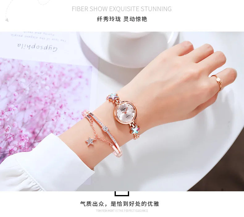 Women's Watches Star Bracelet Set Luxury Ladies Wristwatch Gift Steel Quartz Watch For Woman Rhinestone Clock New zegarek damski