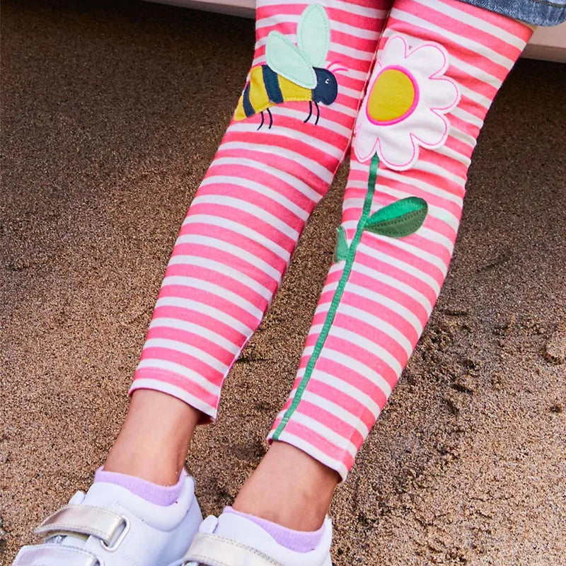 Little Maven 2024 Girls Leggings 100% Cotton Trousers for Kids Comfort Pants Childrens Tights Lovely Clothes with Bee and Flower