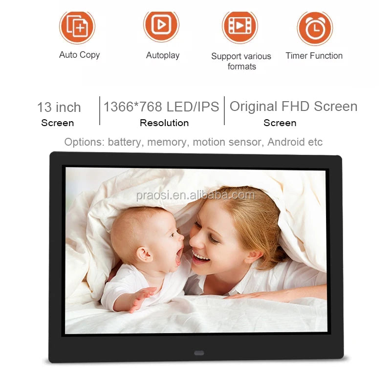 WiFi Digital Photo Frame Clock LED/LCD Available Big Sizes 11 12 13.3 14 15 17 18.5 21.5 23.6 32 Inches Download Free Mp3 Mp4