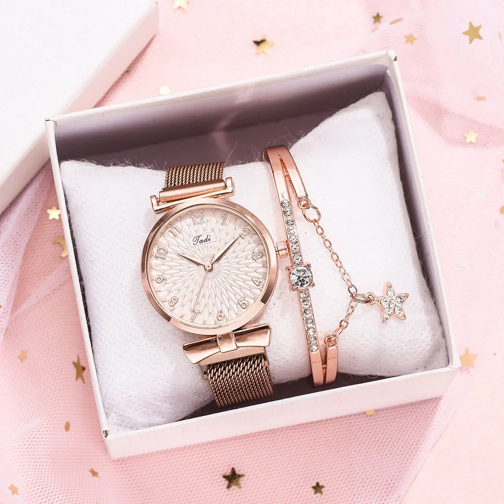 Luxury Women's Watches Set Elegant Female Wristwatches Magnetic Mesh Band Rose Woman Watch Bracelet montre femme reloj mujer