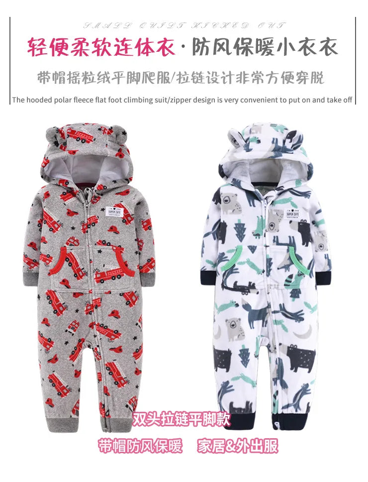 Baby Clothes Warm Toddler Bebe Jumpsuit Spring Outfits Bebe Rompers Hooded Double Zipper Boys Coveral Girls Clothing Fleece Suit
