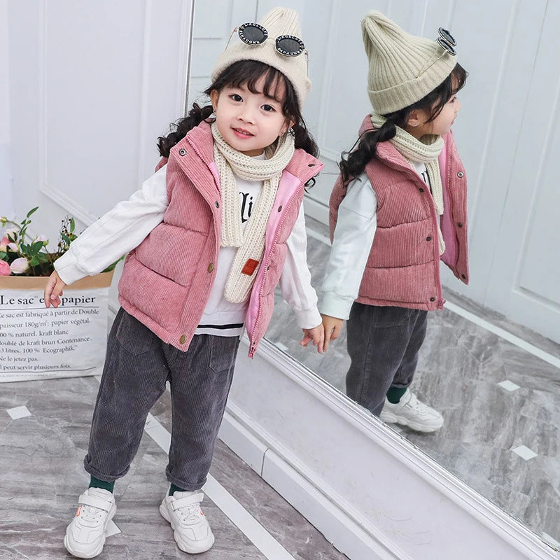 Kids Girls Warm Vest Winter Boys Toddler Corduroy Thicken Waistcoat Kids Baby Outerwear Vest Children Teens Cotton Jackets