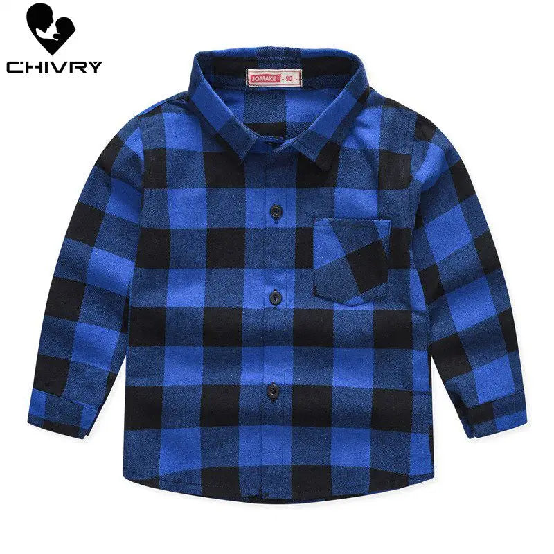 Spring Autumn New Boys Long Sleeve Classic Plaid Lapel Shirts Tops with Pocket Baby Boys Casual Shirt Kids Clothing