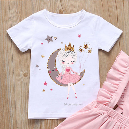 Camiseta divertida con estampado gráfico de guitarra para niña, camiseta Kawaii para niña pequeña, camiseta para bebé, ropa bonita de verano para niño, Tops de alta calidad