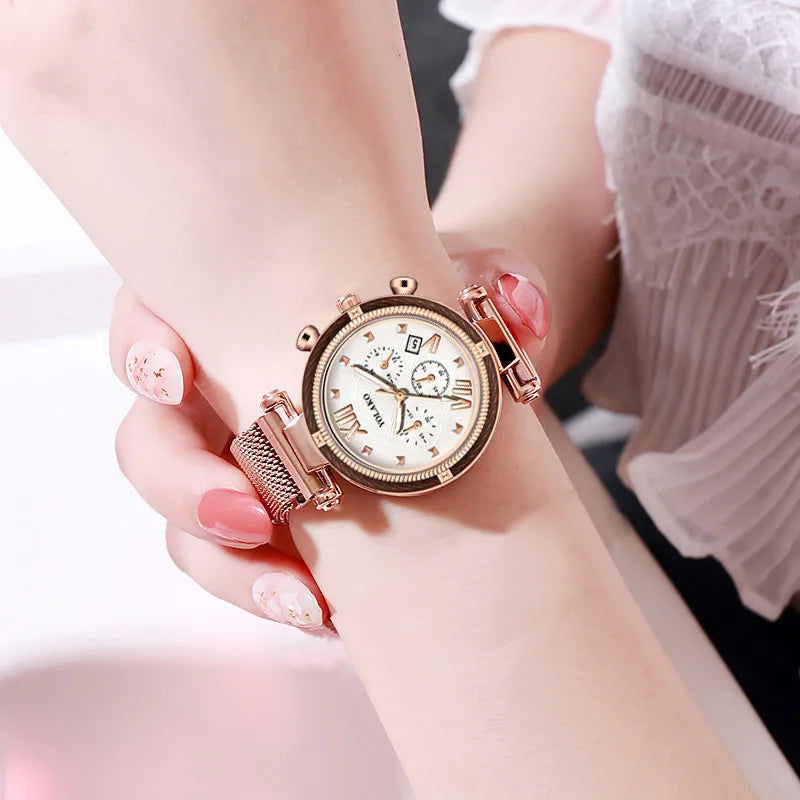 New 6pcs Set Women Watches Magnetic Starry Sky Female Clock Quartz Wristwatch Fashion Ladies Wrist Watch Relogio Feminino