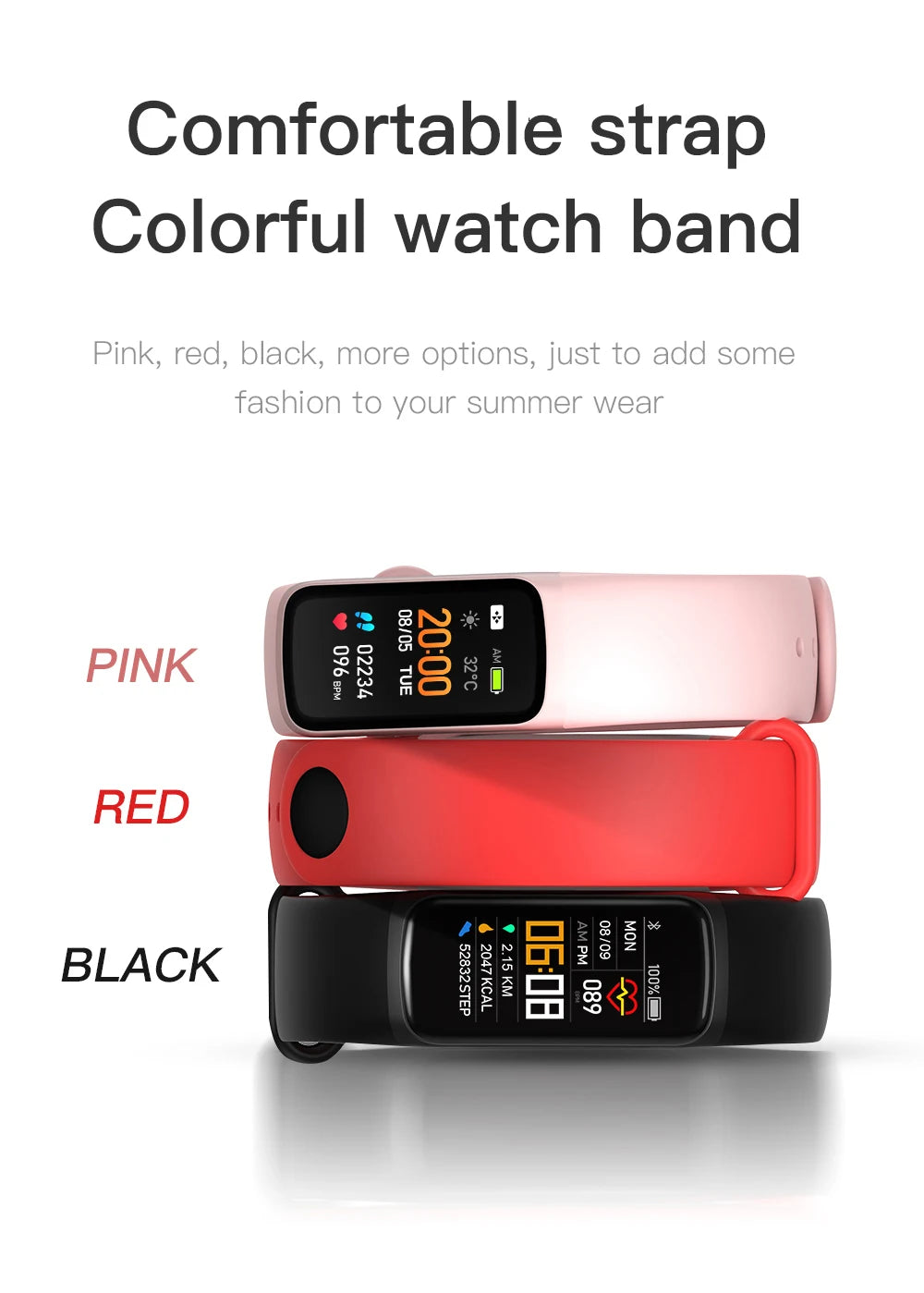 Men Women IP67 Waterproof Smartband Blood Pressure Fitness Bracelet Heart Rate Monitor Fitness Tracker C7 Smart Bracelet Watch