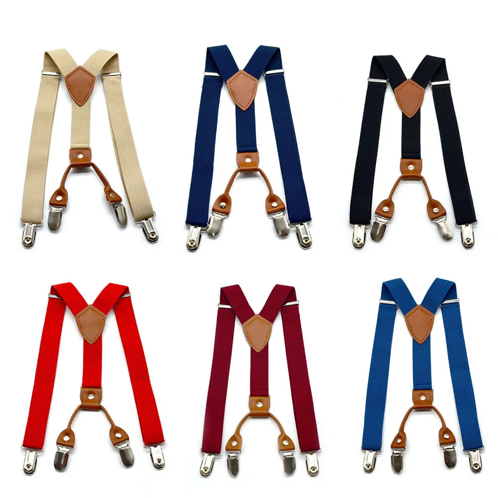 Kids Children Adjustable Suspenders Braces Clip-On Elastic For Boys Girls Soild Color Y-Back Braces Elastic Adjustable Suspender