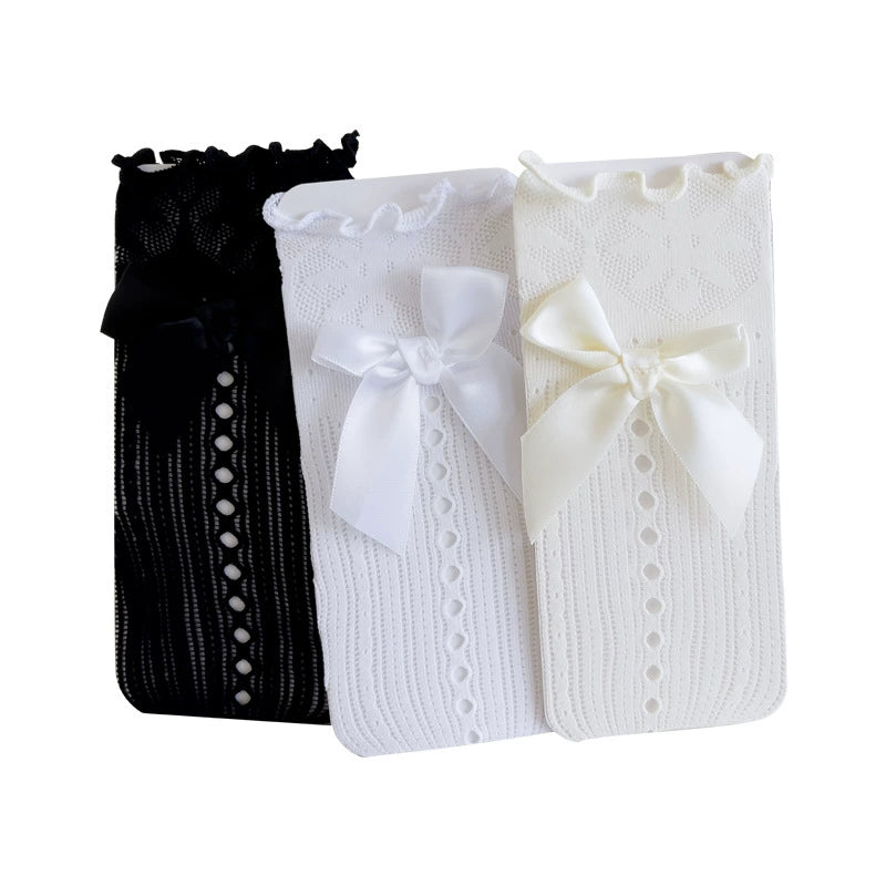 Girls' Stockings Summer Thin Bows Lace Thigh High Socks Lolita Cut Out Mesh Stockings Kids Princess Socks