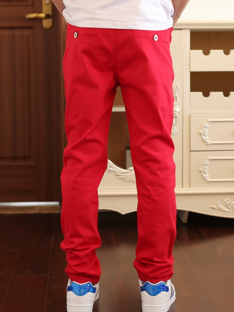 Boy Pure Cotton Red Black Casual Pants Stretch Children's Clothing