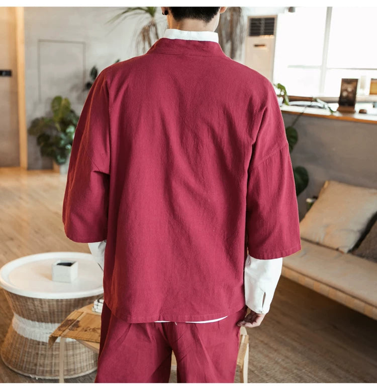 Men Kimono Crane Embroidery Harajuku Japanese Style Cardigan Casual Cotton Men Samurai Costume Yukata Asian Clothes Men Jackets