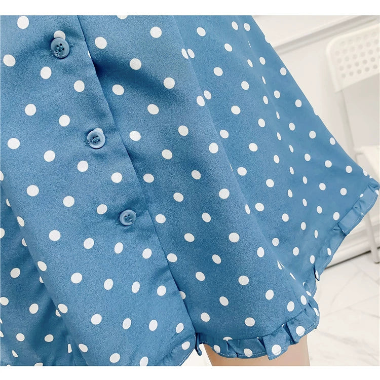 Women's Polka-Dotted Sweet Wooden Ear Slim Fit Dress