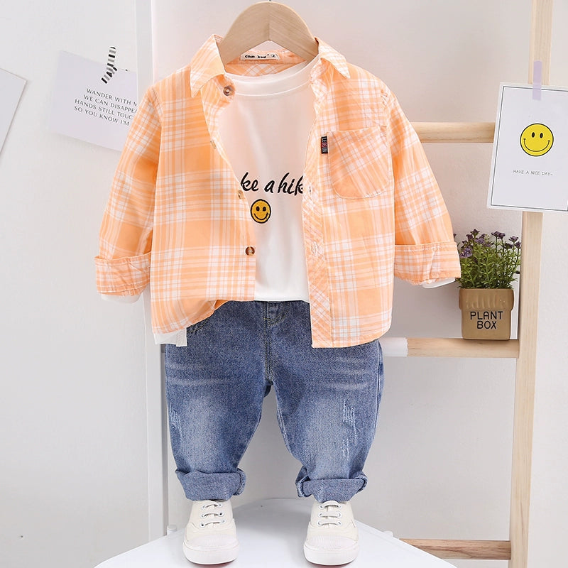 Children's Clothing Autumn Cotton Plaid Shirt Coat Thin