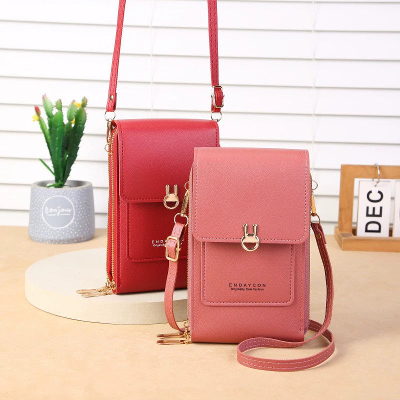 Internet Celebrity Transparent Touch Screen Mobile Phone Bag Double Zipper Multi-Card Position Simple Crossbody Bag Multi-Functional Vertical Coin Pocket