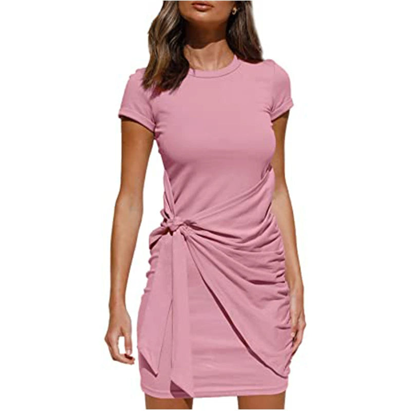 Pleated Amazon Hot Irregular Dress Short Sleeve