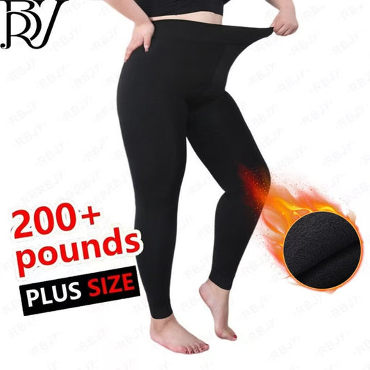 Women's Plus-Size Leggings, Autumn and Winter Thick Fleece Leggings, Thick High-Waisted Polyester Pants for Women, 100kg Fat mm