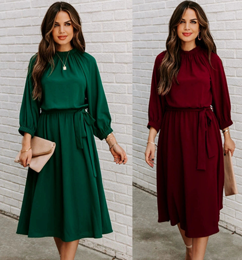 European Station Spring and Summer New Dark Green Dress