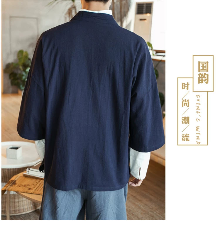 Men Kimono Crane Embroidery Harajuku Japanese Style Cardigan Casual Cotton Men Samurai Costume Yukata Asian Clothes Men Jackets