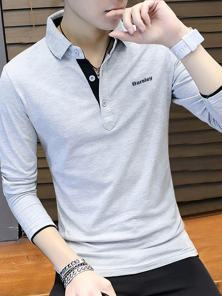 Youth Autumn Clothes Trendy Slim-Fit Men's Long-Sleeve Polo Shirt