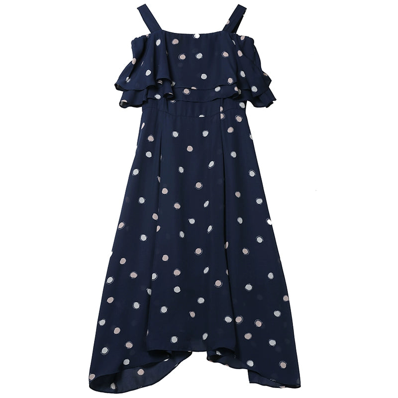 Autumn and Winter Chiffon Polka Dots A- line Dress Sexy Strap