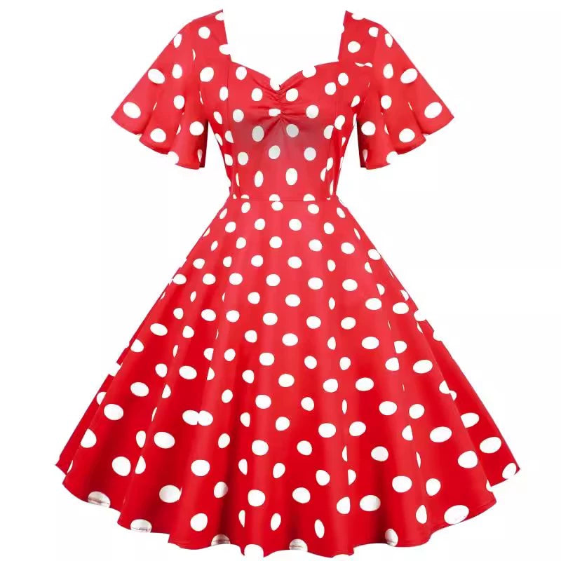 European Station Polka Dot Slimming Dress Casual Short Sleeve