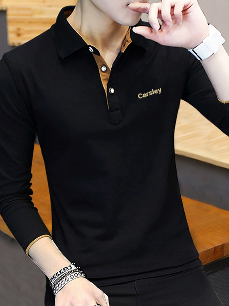 Youth Autumn Clothes Trendy Slim-Fit Men's Long-Sleeve Polo Shirt