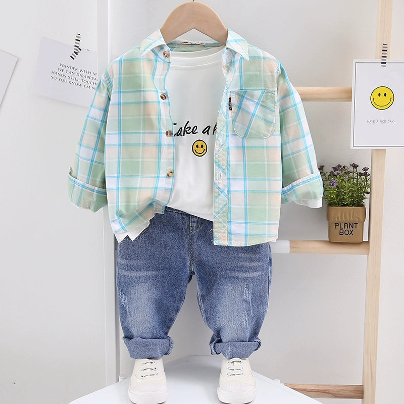 Children's Clothing Autumn Cotton Plaid Shirt Coat Thin