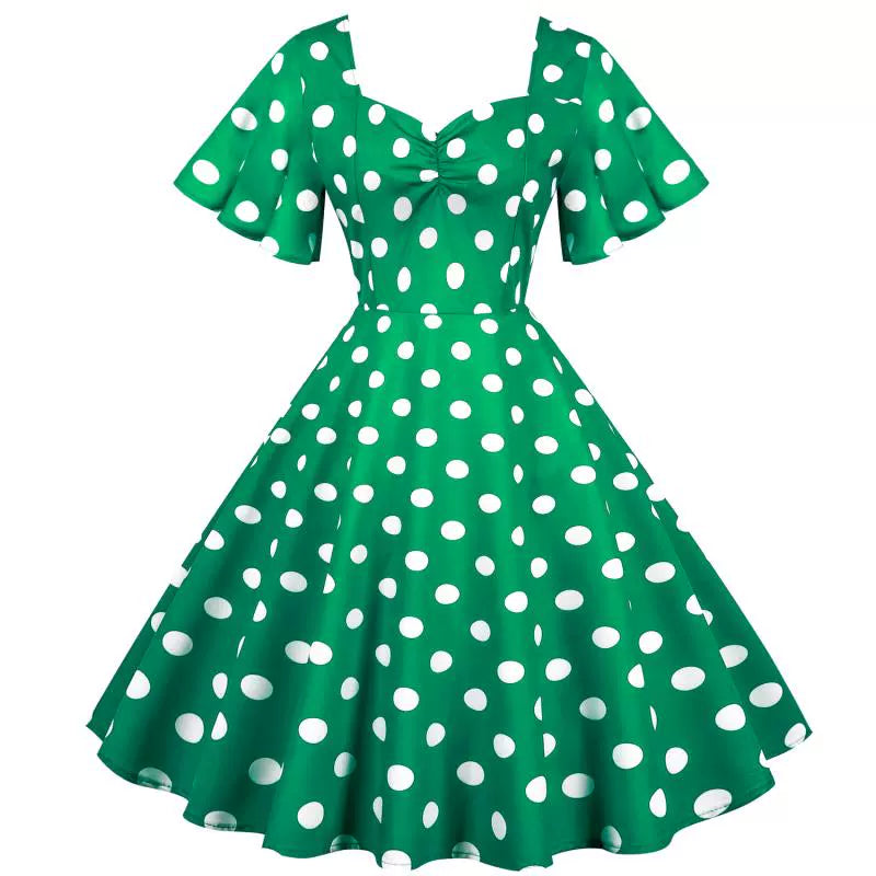 European Station Polka Dot Slimming Dress Casual Short Sleeve