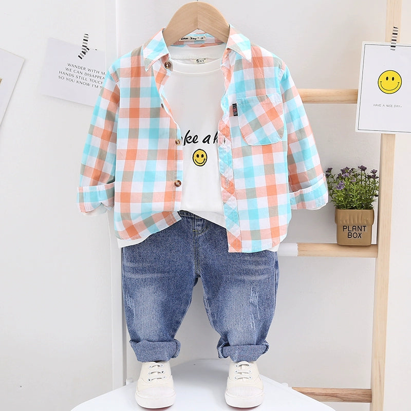 Children's Clothing Autumn Cotton Plaid Shirt Coat Thin