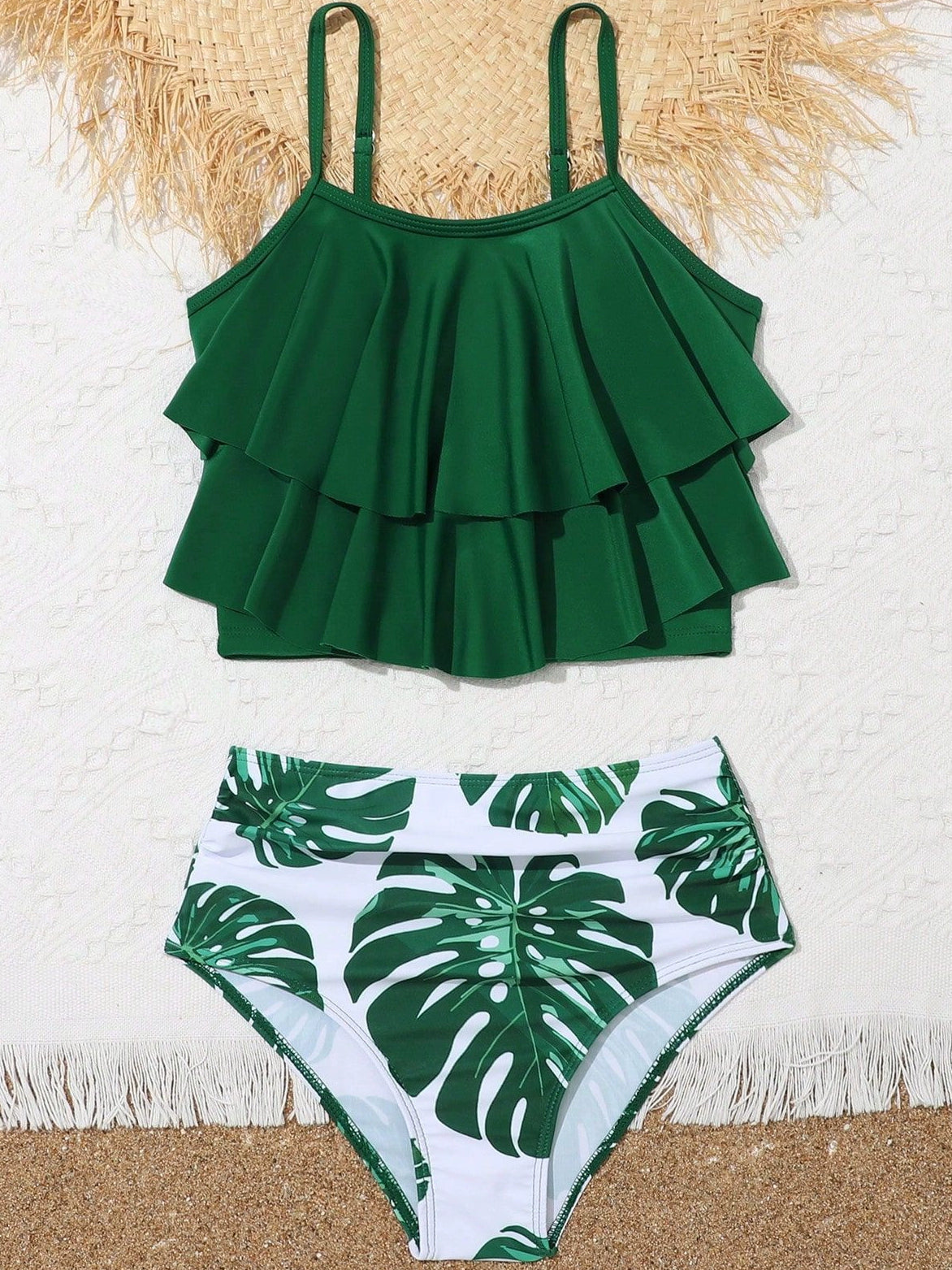 2023 Amazon Fashion Export Export Cute Lotus Leaf High Waist Separates Children's Bikini Girl's Swimsuit