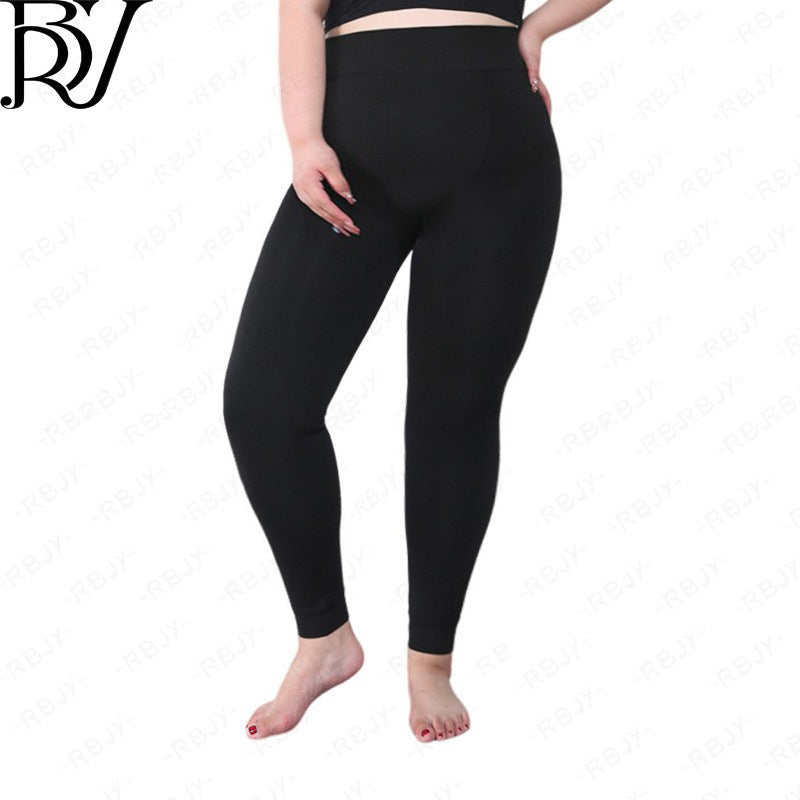 Women's Plus-Size Leggings, Autumn and Winter Thick Fleece Leggings, Thick High-Waisted Polyester Pants for Women, 100kg Fat mm