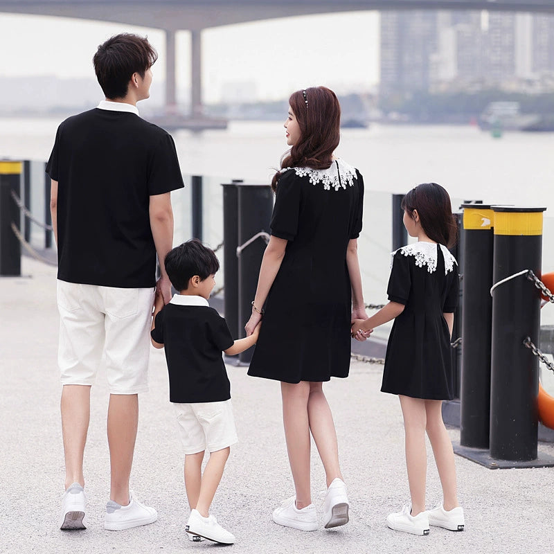 Ropa para padres e hijos Hanfu de madre e hija de estilo occidental de encaje famoso de Internet