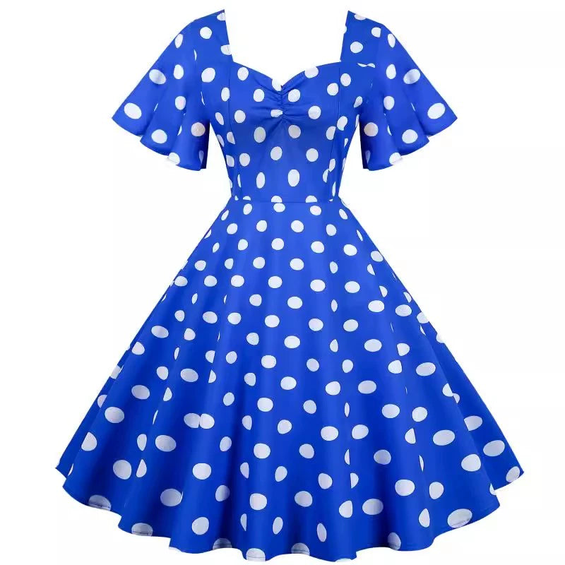 European Station Polka Dot Slimming Dress Casual Short Sleeve