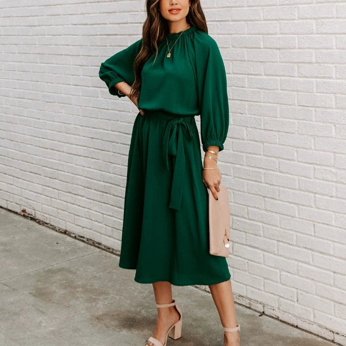 European Station Spring and Summer New Dark Green Dress