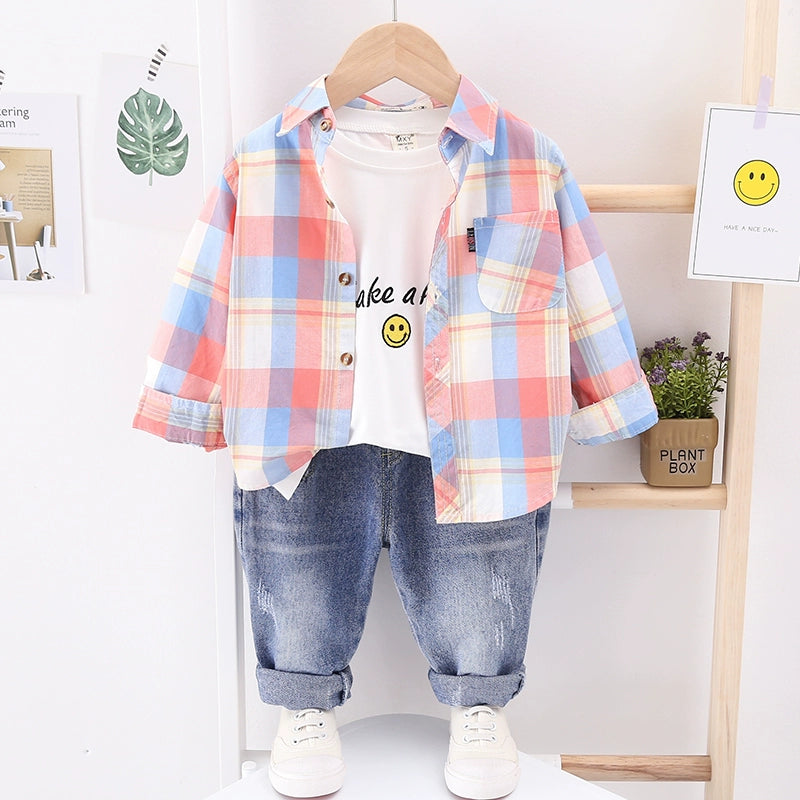 Children's Clothing Autumn Cotton Plaid Shirt Coat Thin