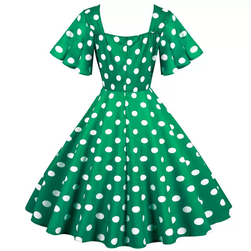 European Station Polka Dot Slimming Dress Casual Short Sleeve