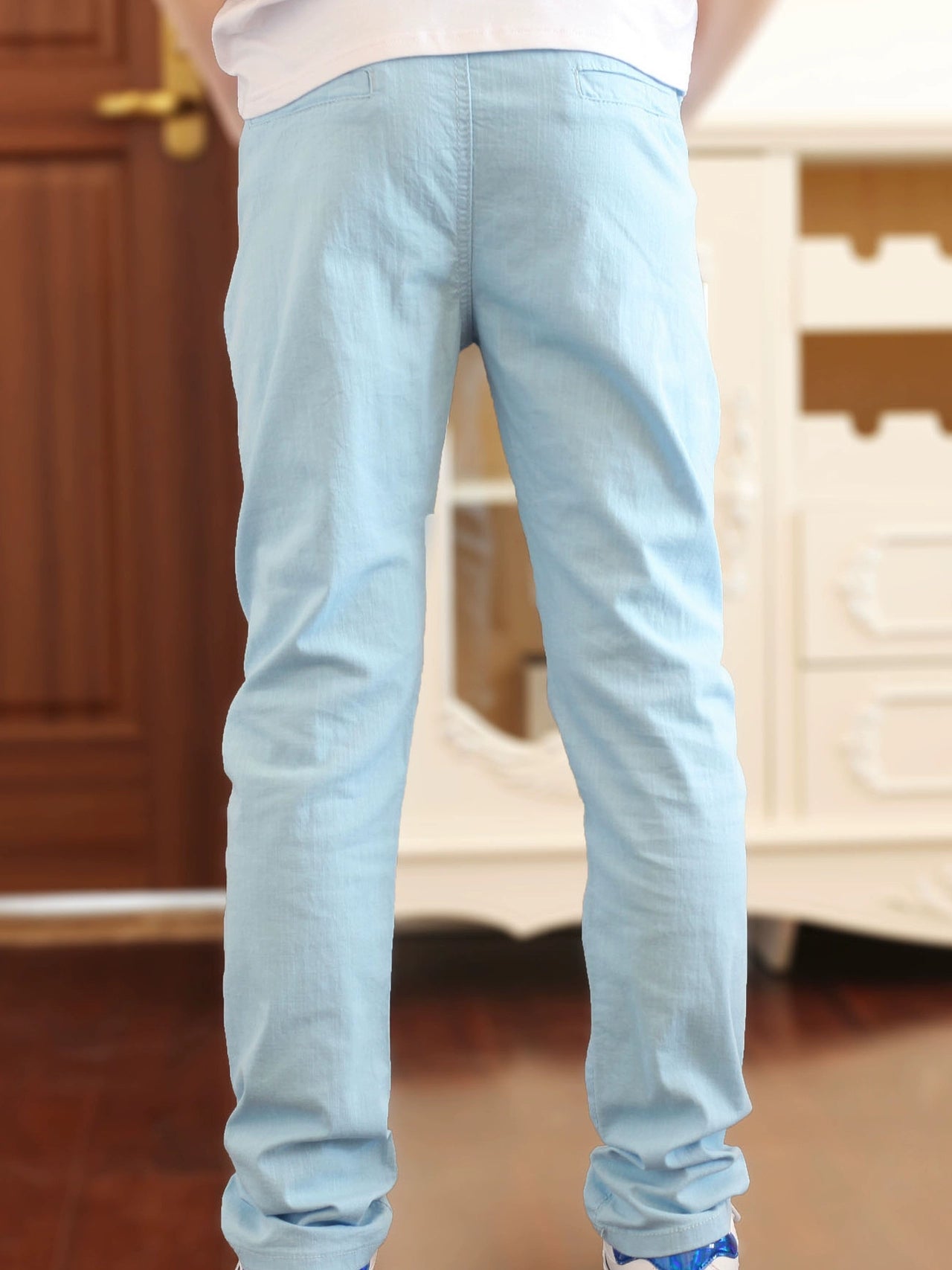 Casual Cotton Sky Blue Thin Stretch Children's Clothing Pants