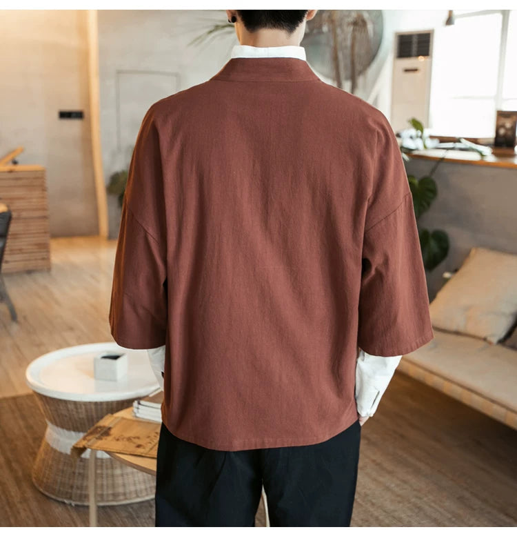 Men Kimono Crane Embroidery Harajuku Japanese Style Cardigan Casual Cotton Men Samurai Costume Yukata Asian Clothes Men Jackets