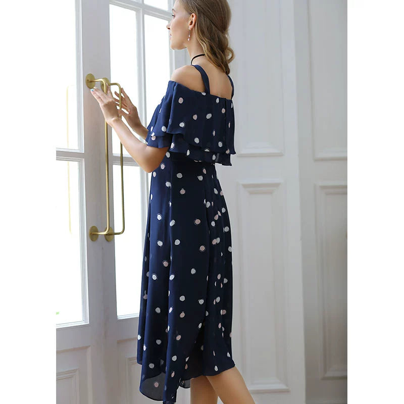 Autumn and Winter Chiffon Polka Dots A- line Dress Sexy Strap