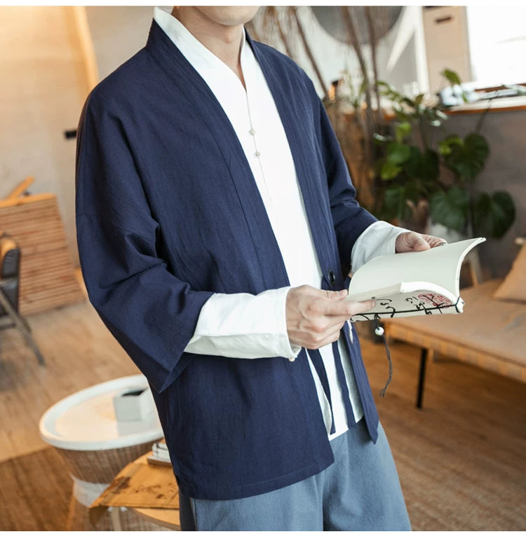 Men Kimono Crane Embroidery Harajuku Japanese Style Cardigan Casual Cotton Men Samurai Costume Yukata Asian Clothes Men Jackets