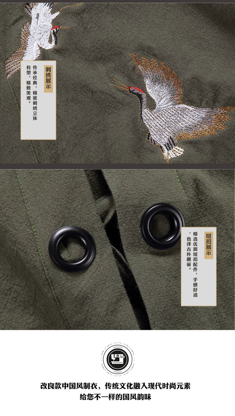 Men Kimono Crane Embroidery Harajuku Japanese Style Cardigan Casual Cotton Men Samurai Costume Yukata Asian Clothes Men Jackets