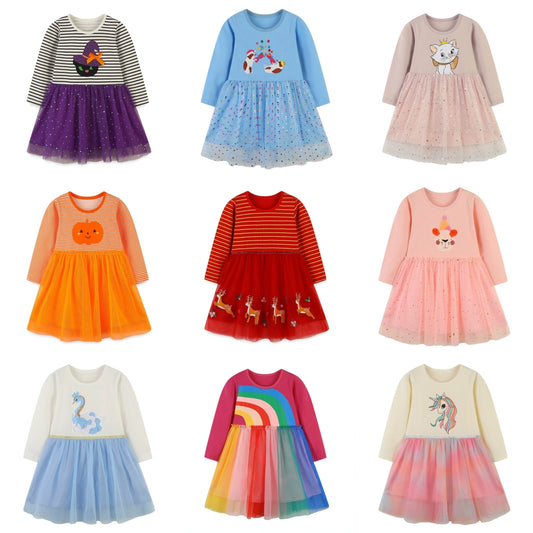 Medium And Large Children 'S Long Sleeve Autumn Cartoon Dress