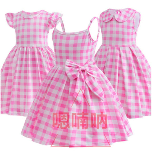 Cosplay Real Barbie Movie Same Princess Dress Girl Suspender Plaid Dress Waist Dress Princess