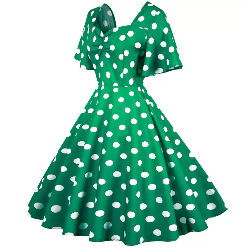 European Station Polka Dot Slimming Dress Casual Short Sleeve