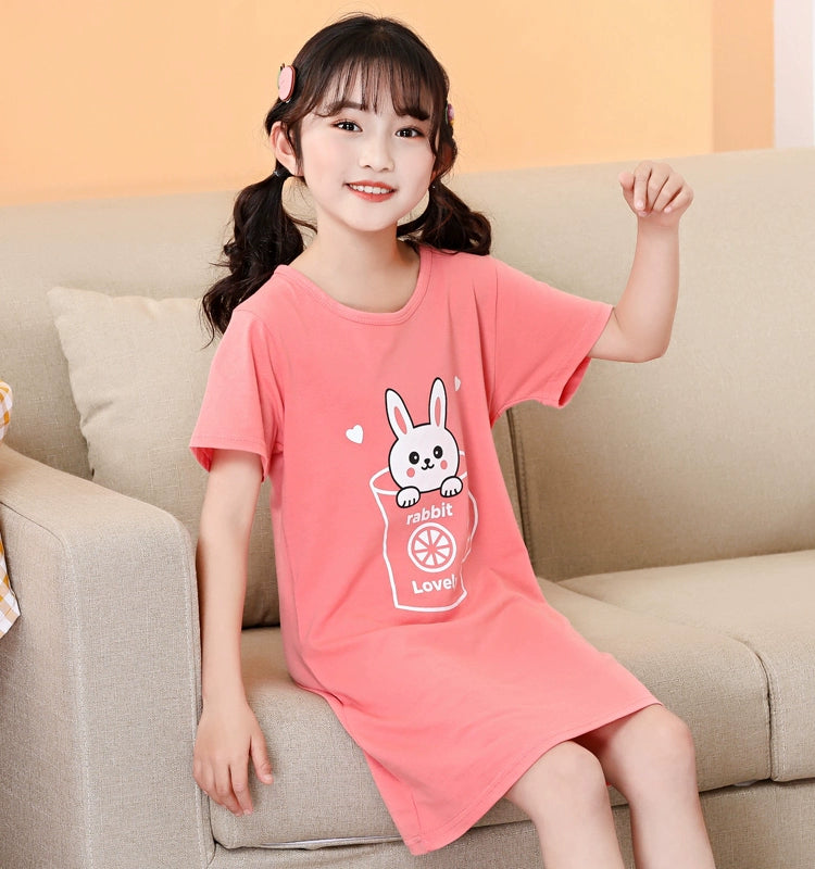 Camisón para niña, pijamas finos de verano de algodón puro para niña, vestido de verano de manga corta para bebé, ropa de descanso para niños