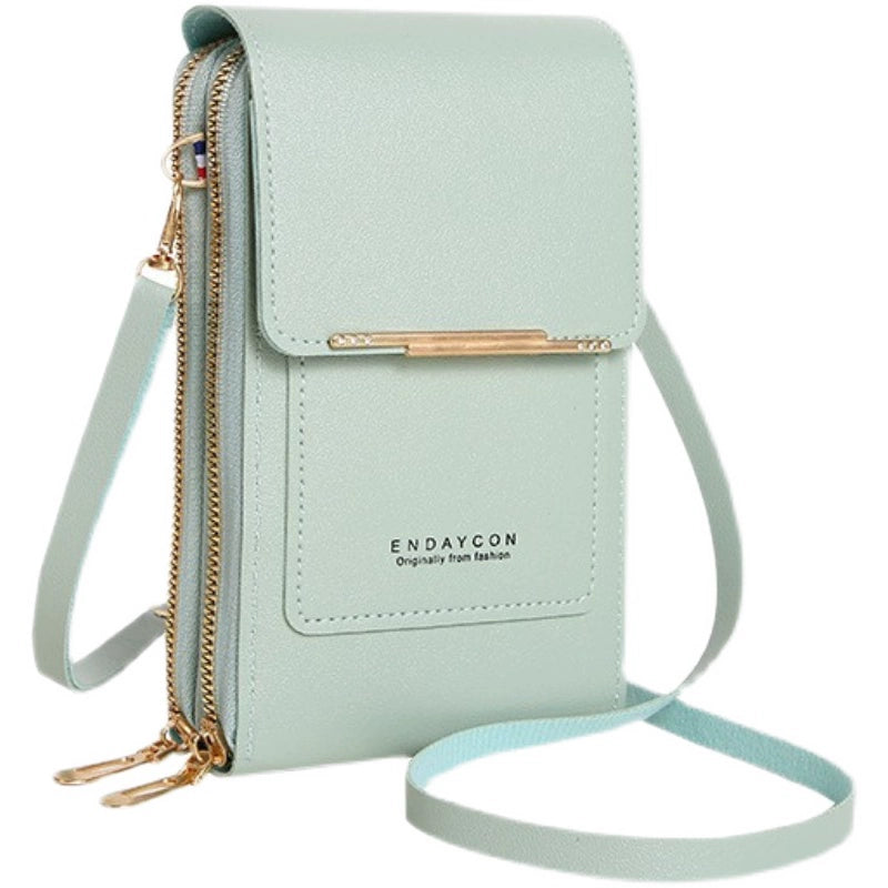 Internet Celebrity Transparent Touch Screen Mobile Phone Bag Double Zipper Multi-Card Position Simple Crossbody Bag Multi-Functional Vertical Coin Pocket