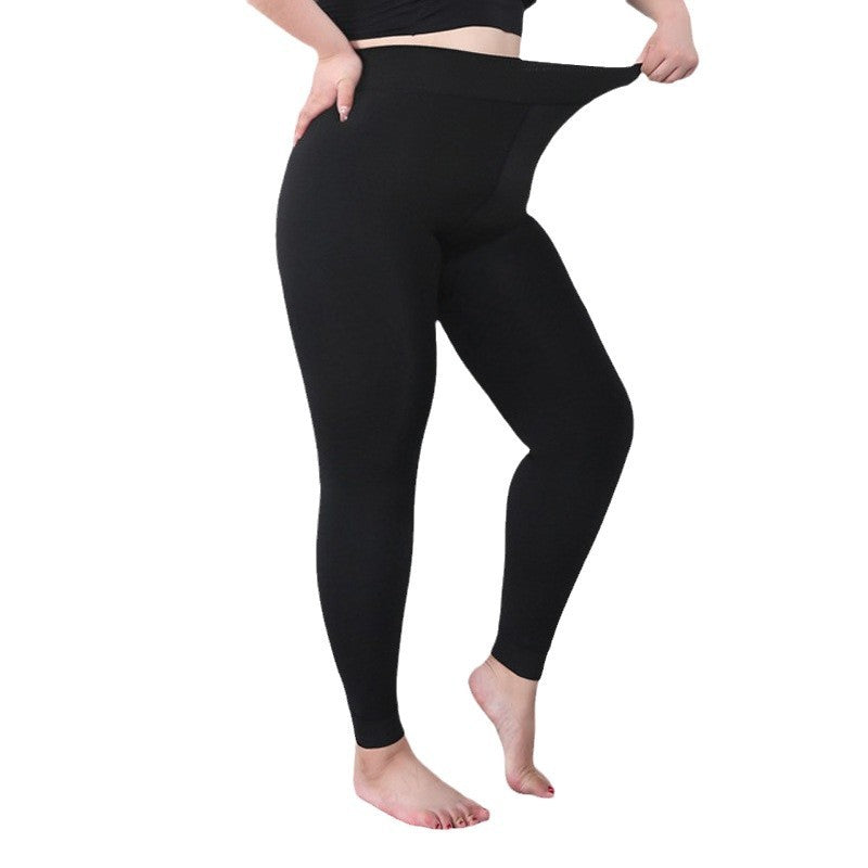 Women's Plus-Size Leggings, Autumn and Winter Thick Fleece Leggings, Thick High-Waisted Polyester Pants for Women, 100kg Fat mm