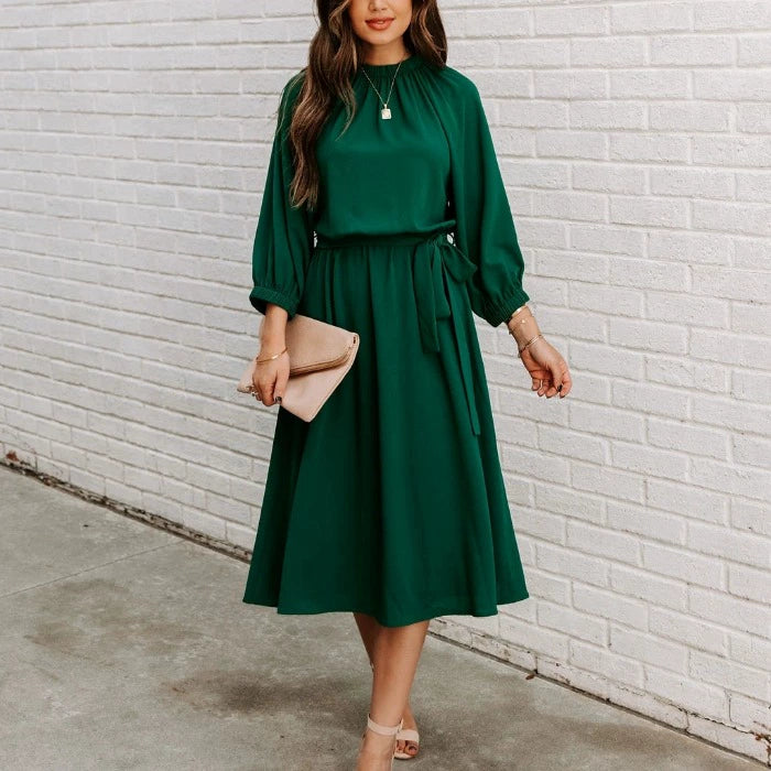 European Station Spring and Summer New Dark Green Dress